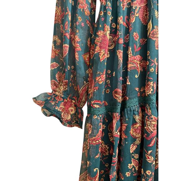 Band of the Free XS Dark Green Floral Boho Cottage Maxi Dress tiered - Picture 12 of 13